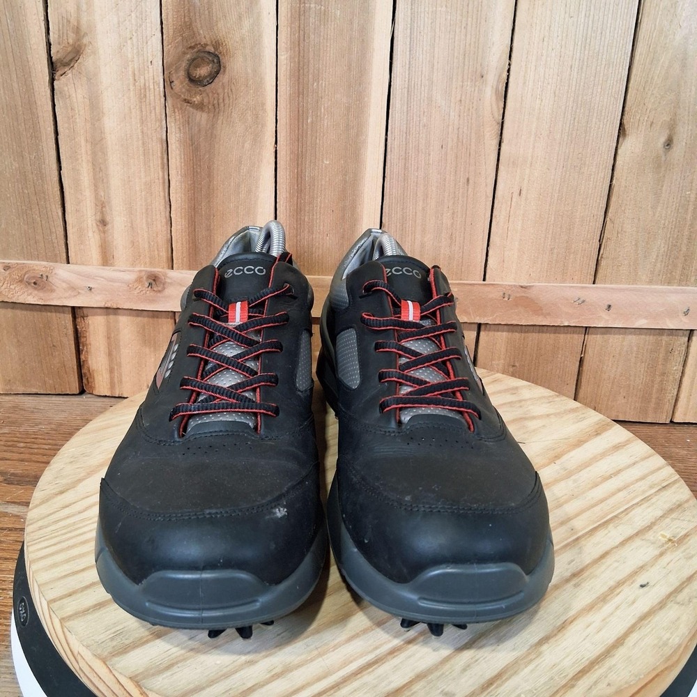 ECCO Base One Hydromax Golf Shoes Mens 12 46 EU Black Leather Spiked Sneakers - Picture 2 of 9